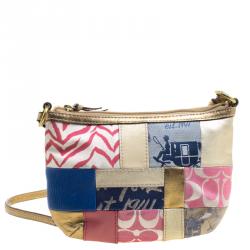 Pre Owned Coach Multicolor Leather and Fabric Patchwork Crossbody Bag