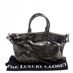 Pre Owned Coach Madison Metallic Olive Green Patent Leather Small Sophia Bag