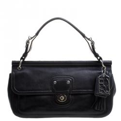 Coach Black Leather Turnlock Shoulder Bag