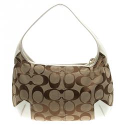 Coach Beige/White Signature Canvas Ergo Hobo