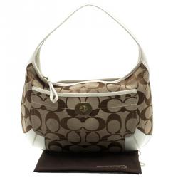 Coach Beige/White Signature Canvas Ergo Hobo
