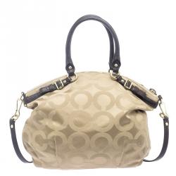 Pre Owned Coach Beige Signature Fabric Lindsey Shoulder Bag
