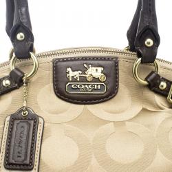 Pre Owned Coach Beige Signature Fabric Lindsey Shoulder Bag