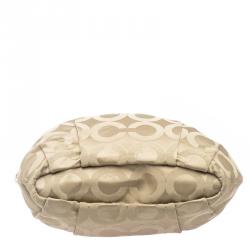 Pre Owned Coach Beige Signature Fabric Lindsey Shoulder Bag