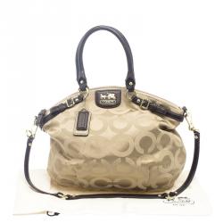 Pre Owned Coach Beige Signature Fabric Lindsey Shoulder Bag