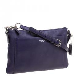 Pre Owned Coach Purple Leather Crossbody Bag