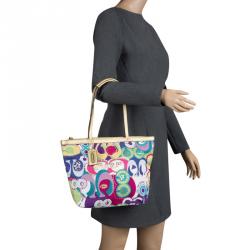 Pre Owned Coach Multicolor Canvas Poppy Tote