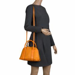 Pre Owned Coach Orange Pebbled Leather Mini Preston Satchel