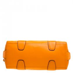 Pre Owned Coach Orange Pebbled Leather Mini Preston Satchel