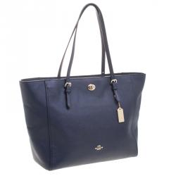 Coach Dark Blue Crossgrain Leather Turnlock Tote
