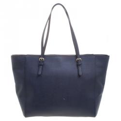 Coach Dark Blue Crossgrain Leather Turnlock Tote