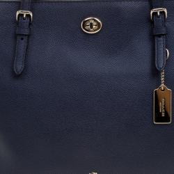 Coach Dark Blue Crossgrain Leather Turnlock Tote