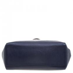 Coach Dark Blue Crossgrain Leather Turnlock Tote