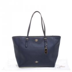 Coach Dark Blue Crossgrain Leather Turnlock Tote