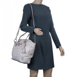 Pre Owned Coach Beige Croc Embossed Leather Shopper Tote