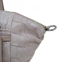 Pre Owned Coach Beige Croc Embossed Leather Shopper Tote