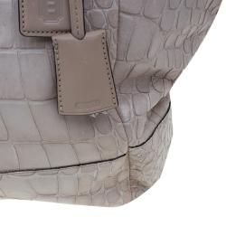 Pre Owned Coach Beige Croc Embossed Leather Shopper Tote