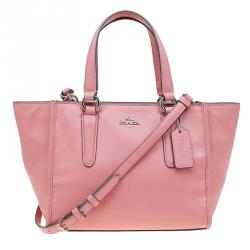Pre Owned Coach Pink Leather Caryall Top Handle Bag
