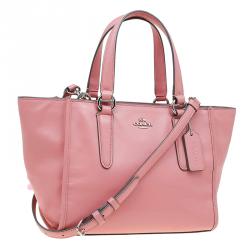 Pre Owned Coach Pink Leather Caryall Top Handle Bag