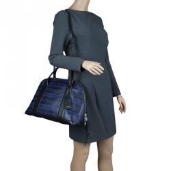 Pre Owned Coach Black/Blue Woven Embossed Leather Preston Satchel