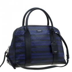 Pre Owned Coach Black/Blue Woven Embossed Leather Preston Satchel