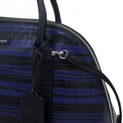 Pre Owned Coach Black/Blue Woven Embossed Leather Preston Satchel