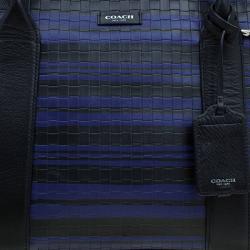 Pre Owned Coach Black/Blue Woven Embossed Leather Preston Satchel