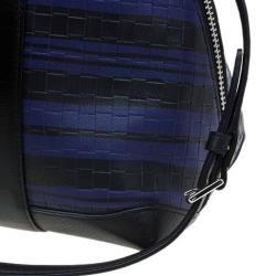 Pre Owned Coach Black/Blue Woven Embossed Leather Preston Satchel