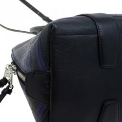 Pre Owned Coach Black/Blue Woven Embossed Leather Preston Satchel