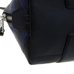 Pre Owned Coach Black/Blue Woven Embossed Leather Preston Satchel