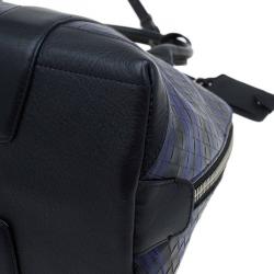 Pre Owned Coach Black/Blue Woven Embossed Leather Preston Satchel