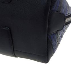 Pre Owned Coach Black/Blue Woven Embossed Leather Preston Satchel