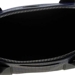 Pre Owned Coach Black/Blue Woven Embossed Leather Preston Satchel