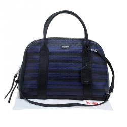 Pre Owned Coach Black/Blue Woven Embossed Leather Preston Satchel