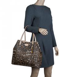 Coach Brown Leopard Print Coated Canvas Metro Ocelot Tote