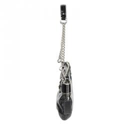 Pre Owned Coach Black Patent Leather Clutch With Silver Chain