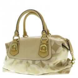 Pre Owned Coach Beige Monogram Canvas Sabrina Satchel