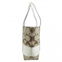 Pre Owned Coach Brown Signature Canvas White Stripe Tote