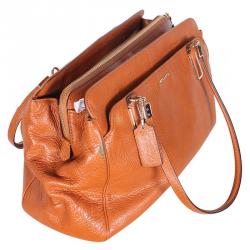Coach Tan Pebbled Leather Satchel Bag