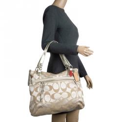 Pre Owned Coach Beige Fabric Signature Glam Tote