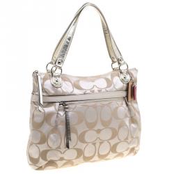 Pre Owned Coach Beige Fabric Signature Glam Tote