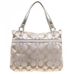Pre Owned Coach Beige Fabric Signature Glam Tote