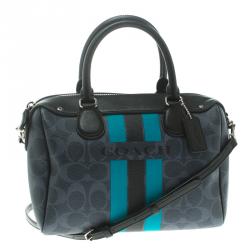 Coach Blue/Black Varsity Stripe Coated Canvas Mini Bennett Satchel