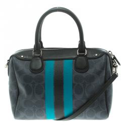 Coach Blue/Black Varsity Stripe Coated Canvas Mini Bennett Satchel