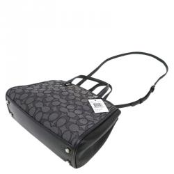 Pre Owned Coach Black Signature Canvas/Leather Stanton Carryall 26 Tote