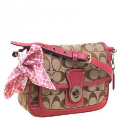 Coach Pink Leather and Canvas Signature Crossbody Bag