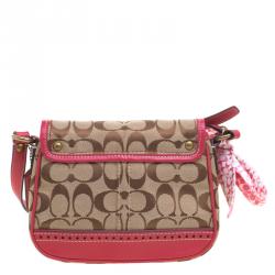 Coach Pink Leather and Canvas Signature Crossbody Bag