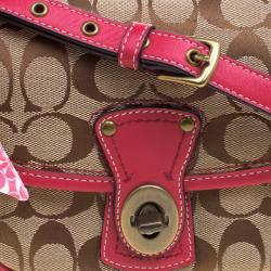Coach Pink Leather and Canvas Signature Crossbody Bag