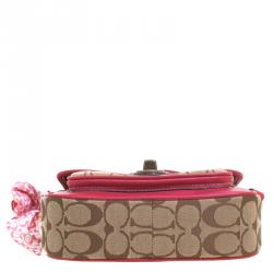 Coach Pink Leather and Canvas Signature Crossbody Bag