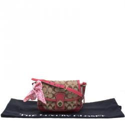 Coach Pink Leather and Canvas Signature Crossbody Bag